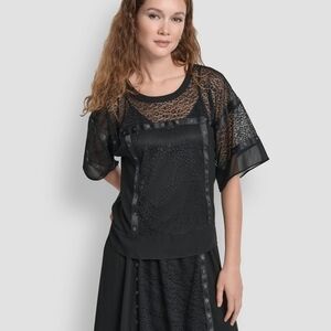 DKNY Women's Leopard Mesh Short Sleeve Flowy Box Top Size XL